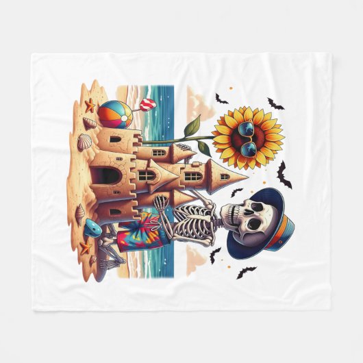 Cooles Skelett am Strand Fleecedecke (Vorderseite (Horizontal))