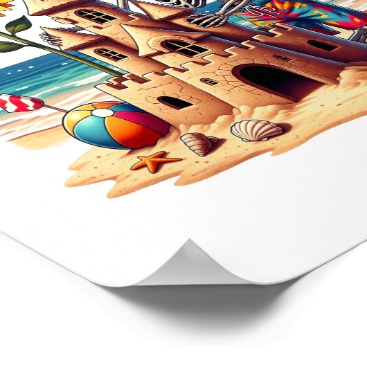 Cooles Skelett am Strand Poster (Ecke)