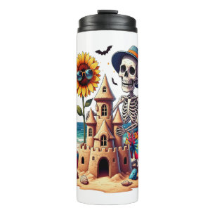 Cooles Skelett am Strand Thermosbecher