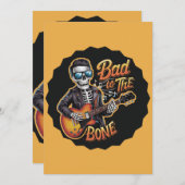Cooles Skelett Bad to Bone mit Gitarre Einladung (Vorne/Hinten)