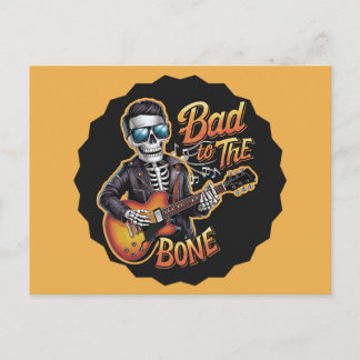 Cooles Skelett Bad to Bone mit Gitarre Feiertagspostkarte