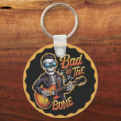 Cooles Skelett Bad to Bone mit Gitarre Schlüsselanhänger (Vorderseite)
