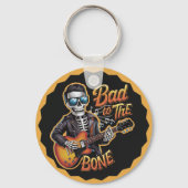 Cooles Skelett Bad to Bone mit Gitarre Schlüsselanhänger (Rückseite)