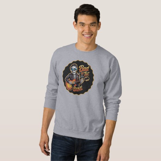 Cooles Skelett Bad to Bone mit Gitarre Sweatshirt (Vorne ganz)