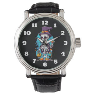 Cooles Skelett in einem Top Hat Halloween Armbanduhr