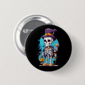 Cooles Skelett in einem Top Hat Halloween Button (Vorne & Hinten)