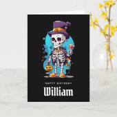 Cooles Skelett in einem Top Hat Halloween Geburtst Karte (Gelbe Blume)