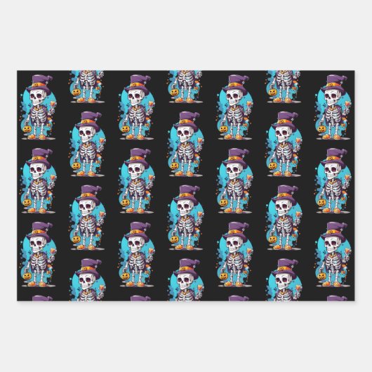 Cooles Skelett in einem Top Hat Halloween-Muster Geschenkpapier Set (Vorderseite)