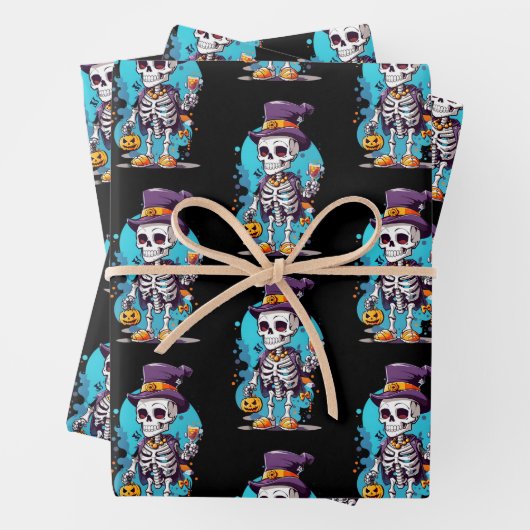 Cooles Skelett in einem Top Hat Halloween-Muster Geschenkpapier Set (Beispiel)
