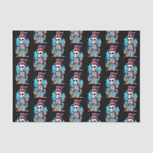 Cooles Skelett in einem Top Hat Halloween-Muster Seidenpapier (Vorderseite)