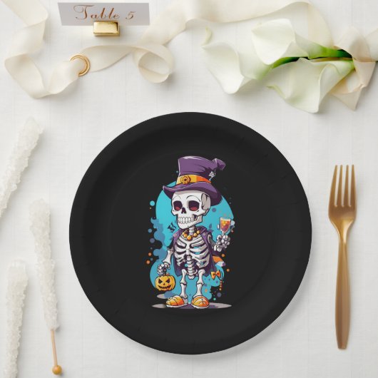 Cooles Skelett in einem Top Hat Halloween Pappteller (Hochzeit)