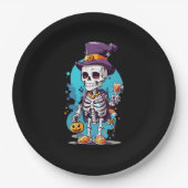 Cooles Skelett in einem Top Hat Halloween Pappteller (Vorderseite)