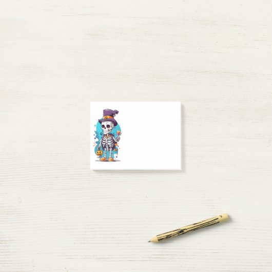 Cooles Skelett in einem Top Hat Halloween Post-it Klebezettel (Auf Schreibtisch)