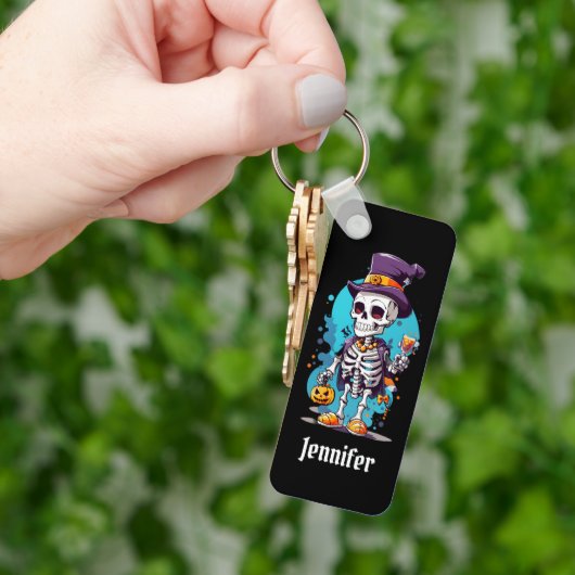 Cooles Skelett in einem Top Hat Halloween Schlüsselanhänger (Hand)