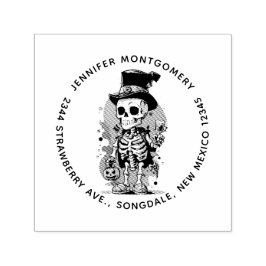Cooles Skelett in einer Top Hat Halloween-Adresse Permastempel
