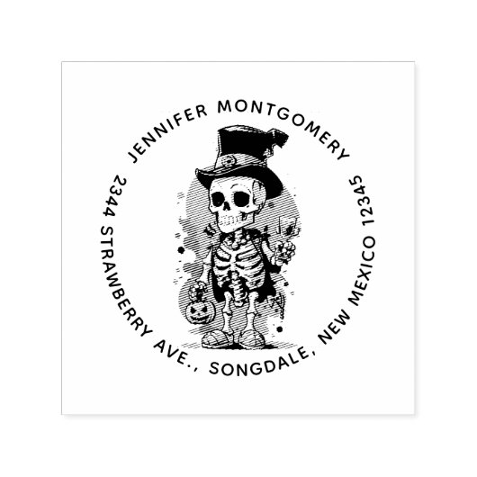 Cooles Skelett in einer Top Hat Halloween-Adresse Permastempel (Design)