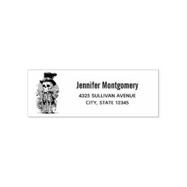 Cooles Skelett in einer Top Hat Halloween-Adresse Permastempel