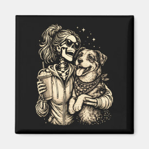 Cooles Skelett-Mädchen mit Hund - Gothischer Tierl Magnet