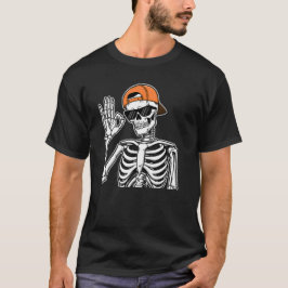 Cooles Skelett mit Orange Cap | Angesagt-Hop Hallo T-Shirt