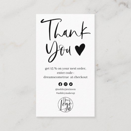 Cooles Skript Schwarz-weiße Logo-Bestellung Vielen Visitenkarte (Vorderseite)