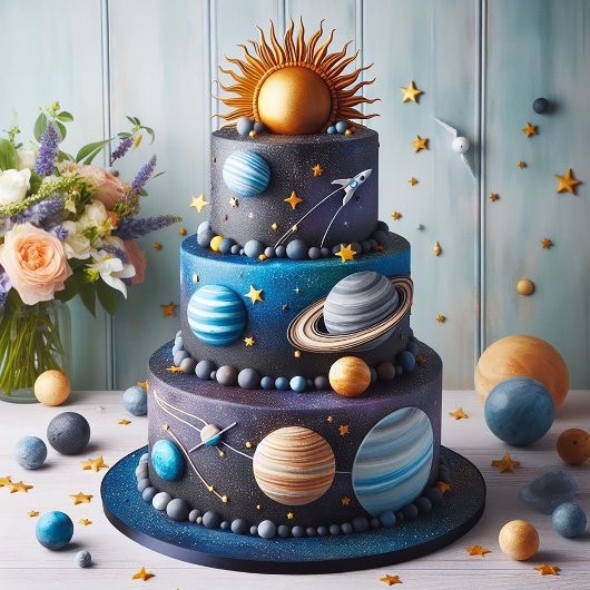 COOLES SOLAR SYSTEM THEMA KINDERGEBURTSTAG CAKE KARTE