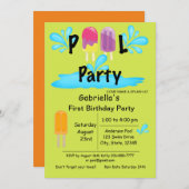 Cooles Sommer Sun Splash Pool Party Erster Geburts Einladung (Vorne/Hinten)