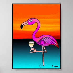 Cooles SpaßWeinkonsum Flamingoplakat Poster