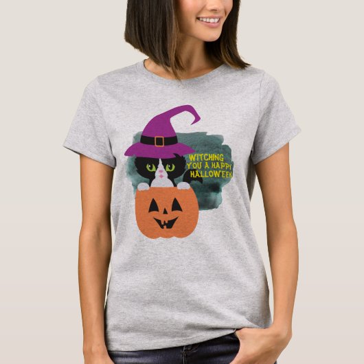 Cooles Spiel auf WordHalloween Hexenkatze T-Shirt (Vorderseite)