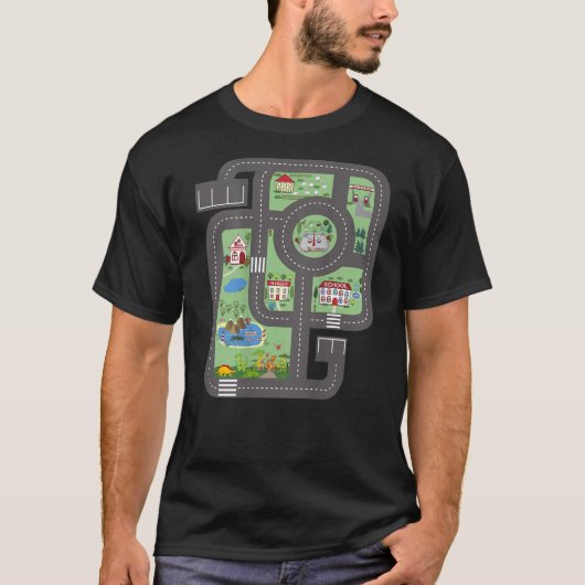 Cooles Spiel Mat Race Car Track Auf Vater mit Dino T-Shirt (Vorderseite)