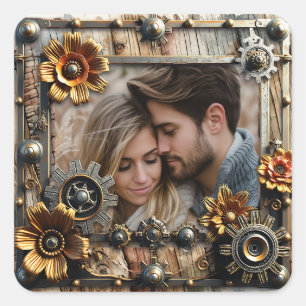 Cooles Steampunk Personalisiertes Foto Quadratischer Aufkleber