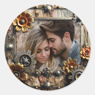 Cooles Steampunk Personalisiertes Foto Runder Aufkleber