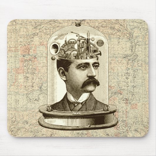 Cooles Steampunk-Uhrwerkgehirn, Kopf in Glas Art Mousepad (Vorne)