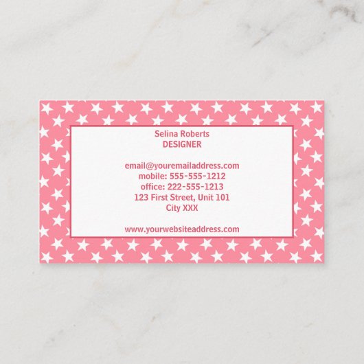 Cooles Sternenmuster in Rosa Visitenkarte (Rückseite)