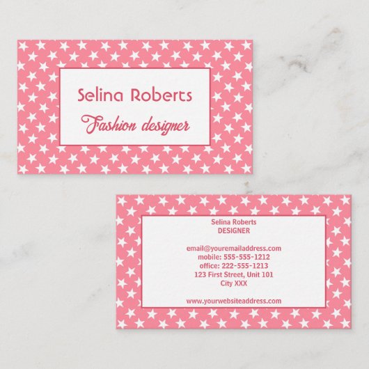 Cooles Sternenmuster in Rosa Visitenkarte (Vorne/Hinten)