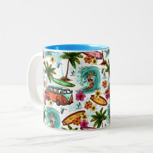 Cooles Strandmuster Zweifarbige Tasse (Vorderseite Links)