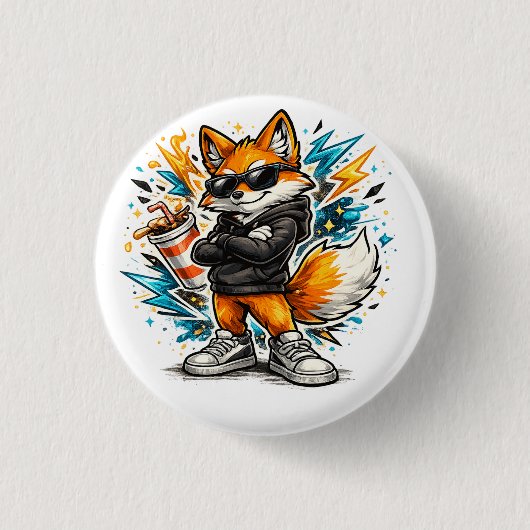 Cooles Street-Fuchs-T-Shirt | Urbaner Graffiti-Fuc Button (Vorderseite)