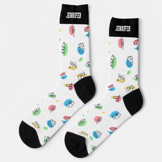 Cooles Summer Beach Pattern Personalisiert Socken (Linkes Detail)