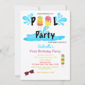 Cooles Summer Sun Splash Pool Party Erster Geburts Einladung (Vorderseite)