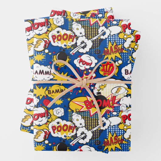 cooles Superheld-Wortart-Muster Geschenkpapier Set (Beispiel)