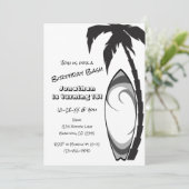 Cooles Surfbrett und Palmenbaumsurfen Geburtstag Einladung (Stehend Vorderseite)