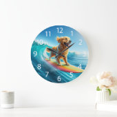Cooles Surfen Goldener Retriever Große Wanduhr (Zuhause)