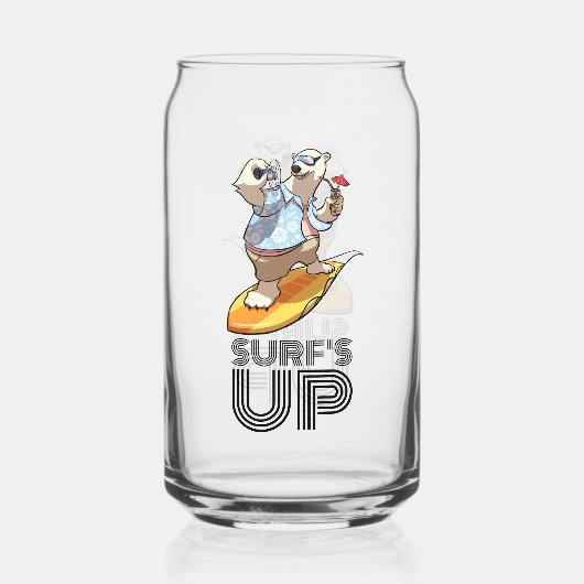 Cooles Surfen Polar Bear Surf's Up Cartoon Dosenglas (Vorderseite)