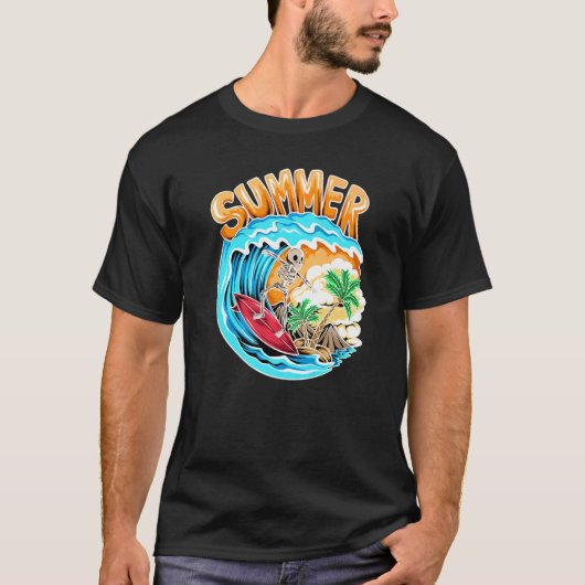 Cooles Surfen Skeleton Surfer Schwimmer Beach Wave T-Shirt (Vorderseite)