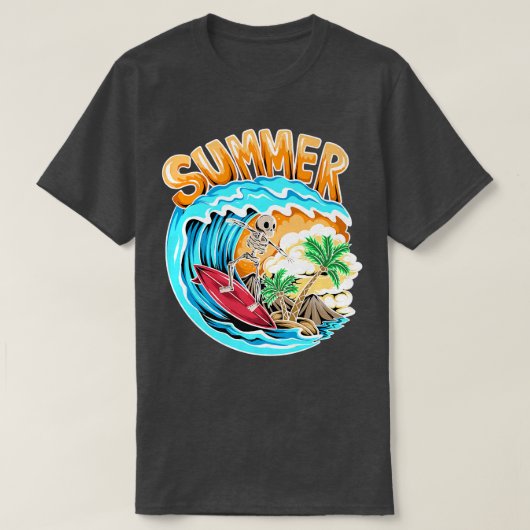Cooles Surfen Skeleton Surfer Schwimmer Beach Wave T-Shirt (Design vorne)