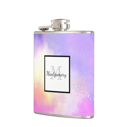 Cooles Surreal Space Clouds Watercolor-Design Flachmann (Links)