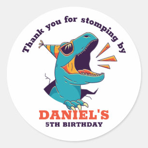 Cooles T-Rex Cartoon Dinosaur Kindergeburtstag Par Runder Aufkleber