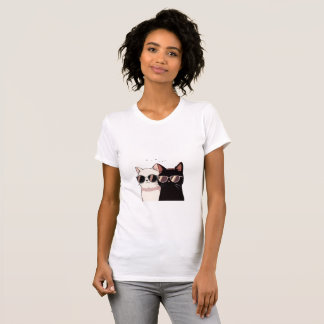Cooles T-Shirt mit Doppelkatze und Sonnenbrille