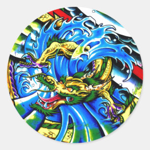 Cooles Tattoo des Oriental Dragon Runder Aufkleber