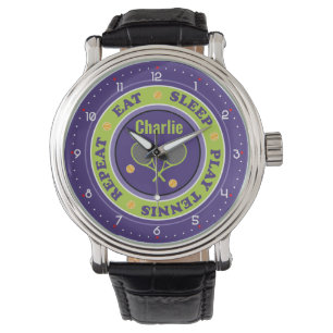 Cooles Tennismotto, lila und grün Armbanduhr