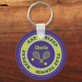 Cooles Tennismotto, lila und grüner Schlüsselanhän Schlüsselanhänger (Vorderseite)